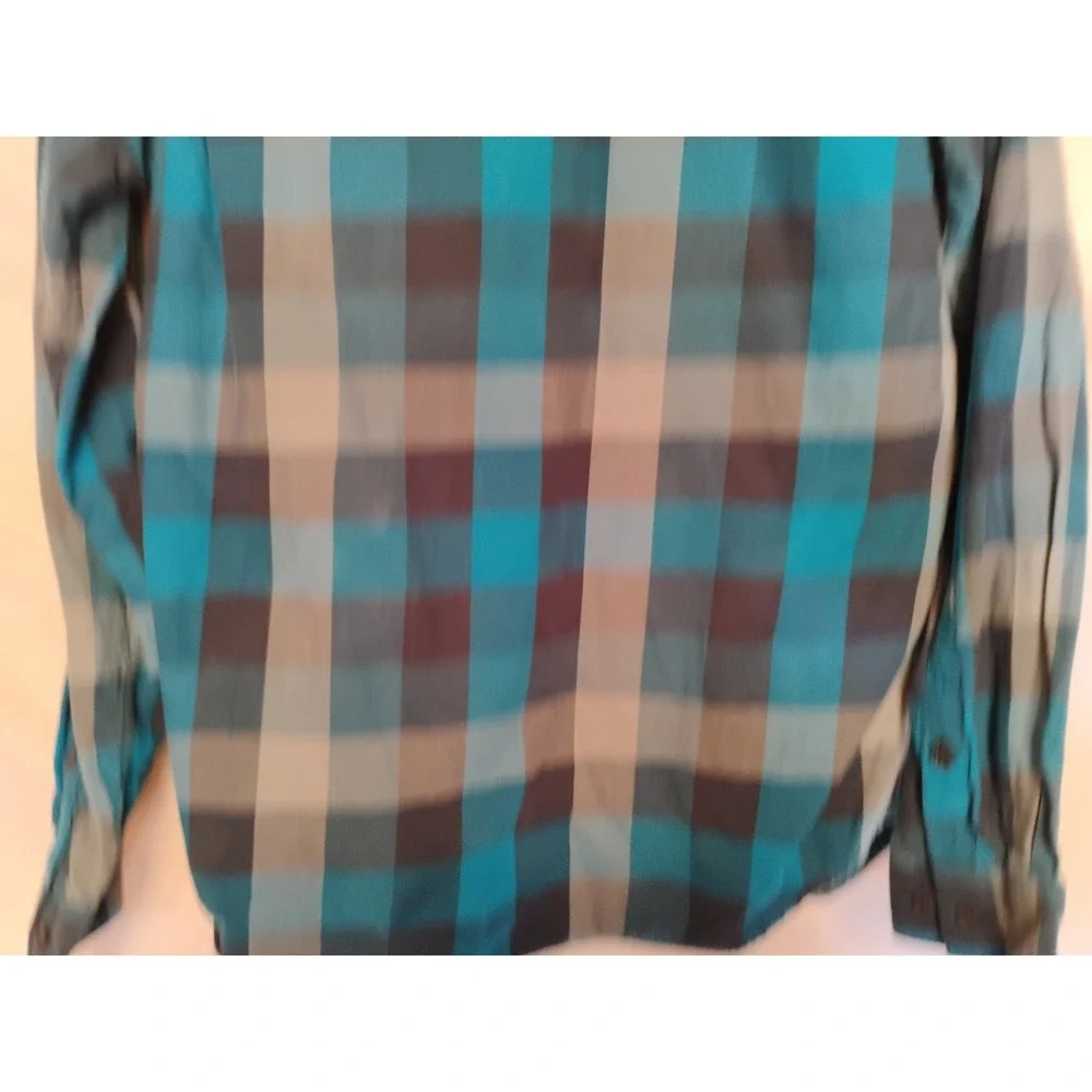 Columbia‎ Mens Medium M Black Blue Checkered Button Down Dress Shirt